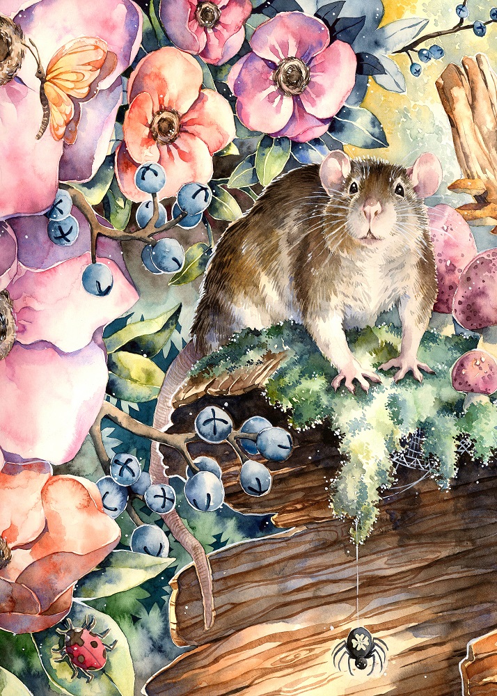 Print - Rat with Flowers